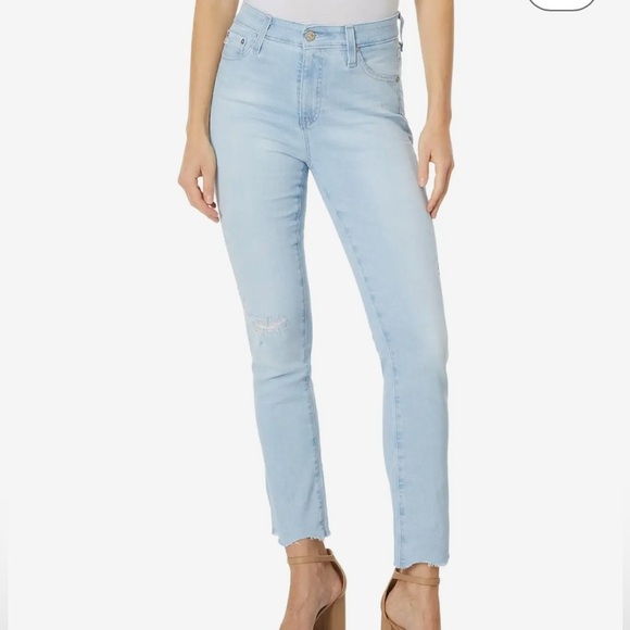 AG Adriano Goldschmied Mari Crop High Rise Slim Straight Leg Jeans Women 28 Blue - Picture 1 of 6